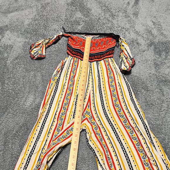 Flying Tomatoe Jumpsuit Womens Medium Cut Out Sides Wide Pants Aztec Lightweight - Picture 8 of 8